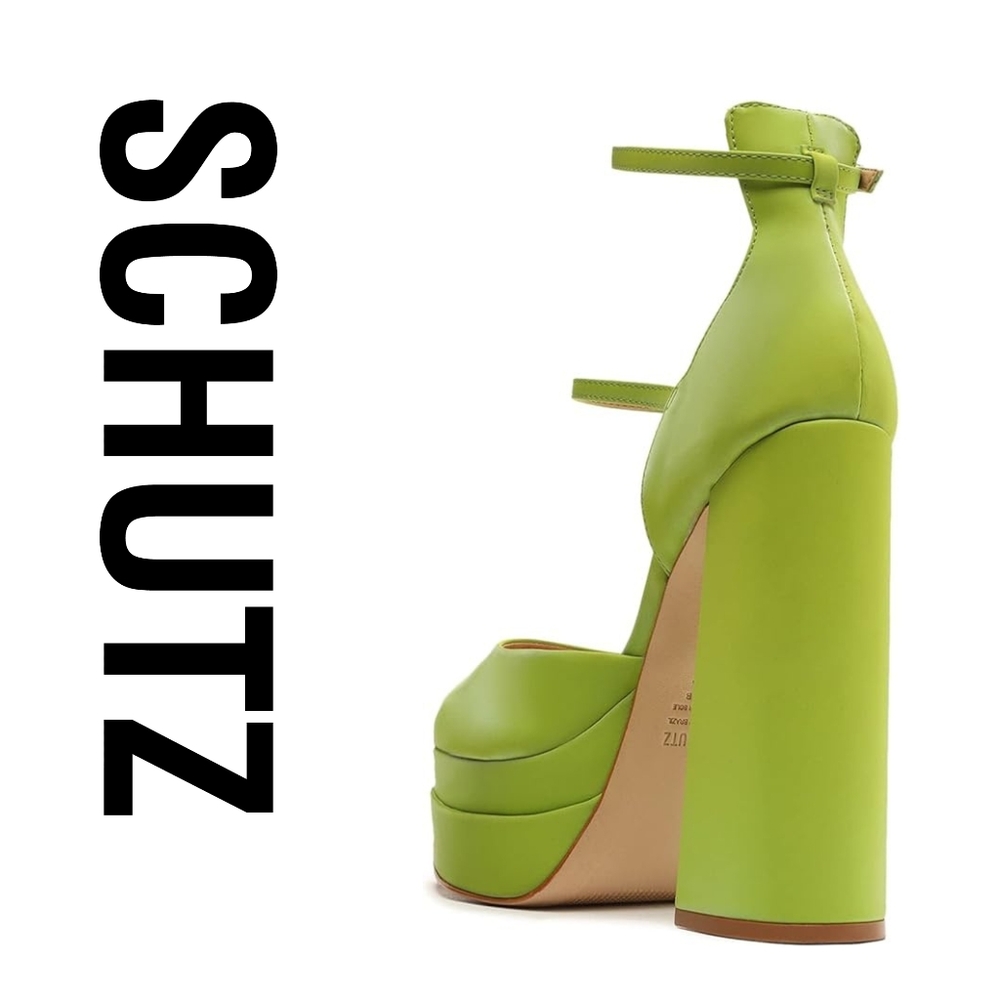 SCHUTZ Elysee Green Size 7 M Chunky Platform Heels - Picture 7 of 9